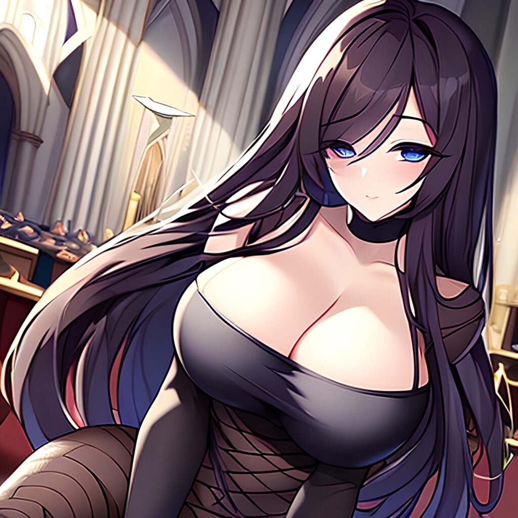 messy hair fishnet long hair woman brunette church