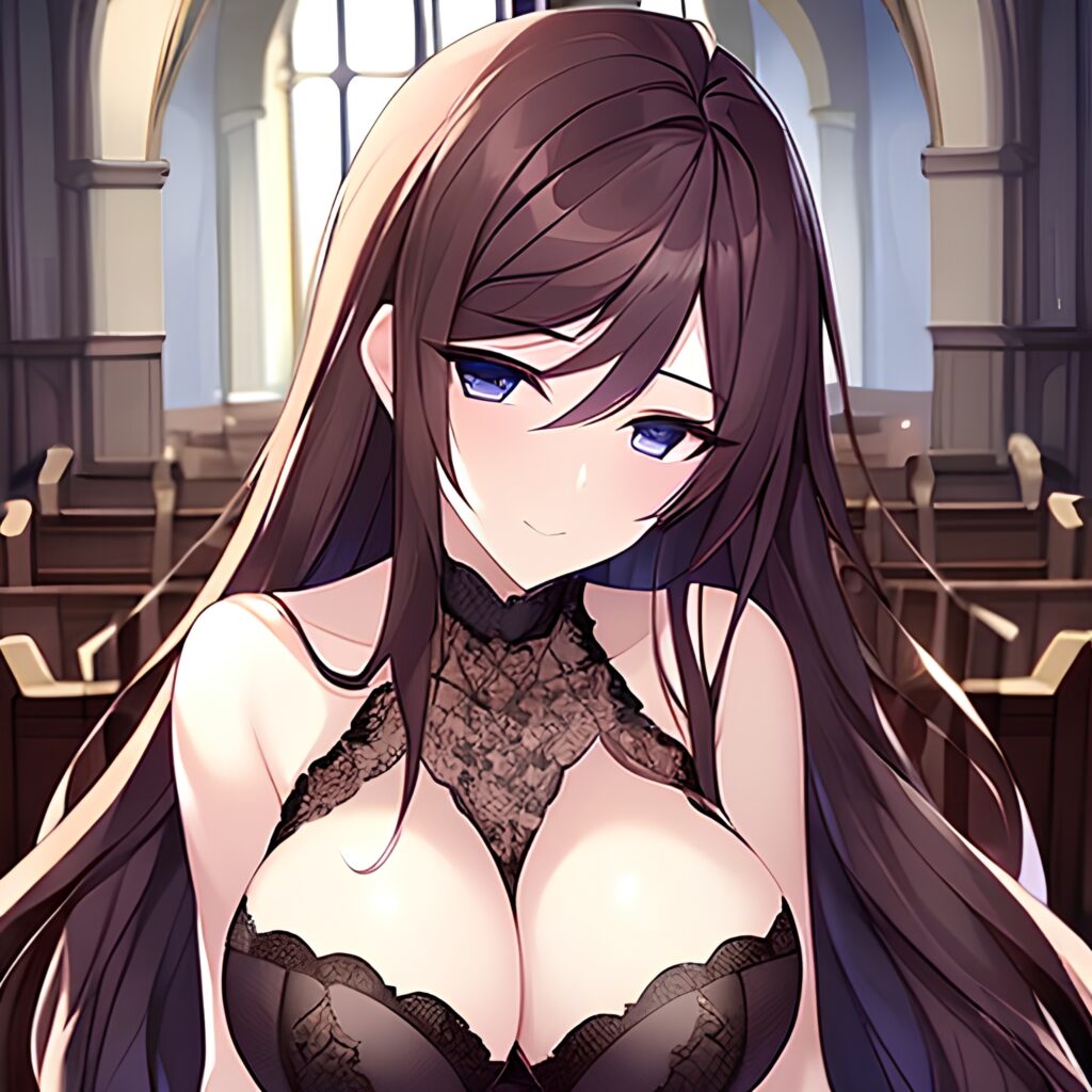 messy hair fishnet long hair woman church brunette