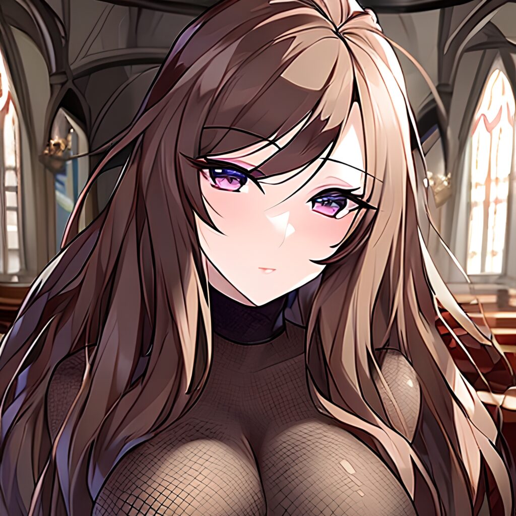 messy hair fishnet long hair woman church brunette 