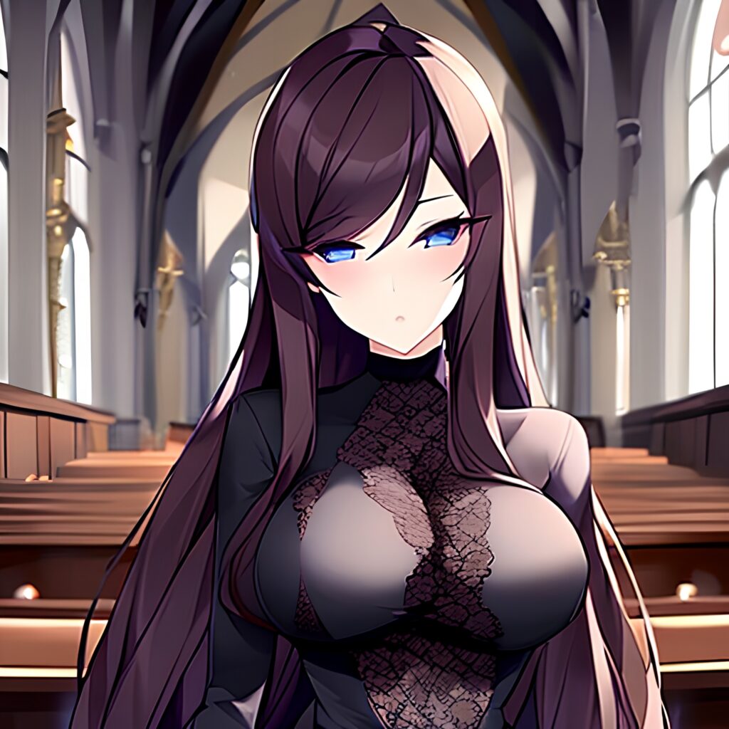 messy hair fishnet long hair woman church brunette