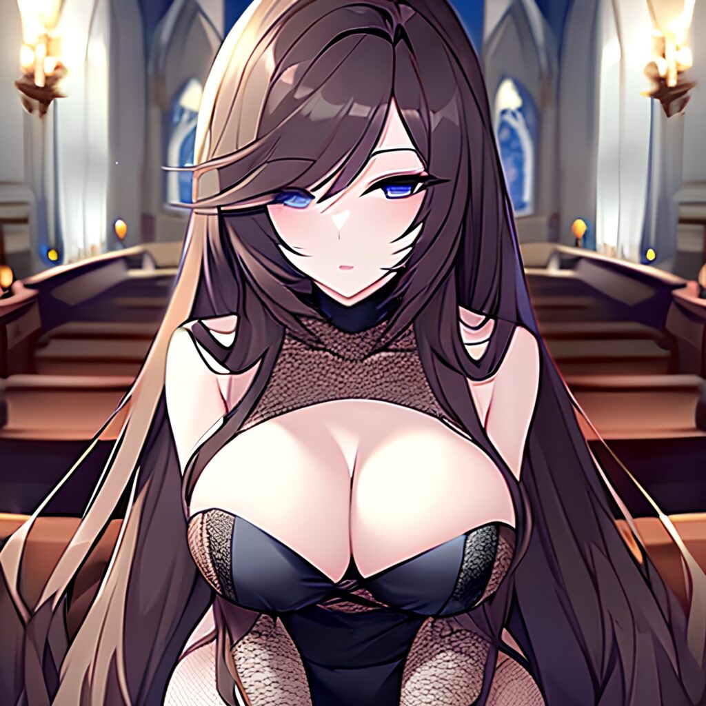 messy hair fishnet long hair woman church brunette 