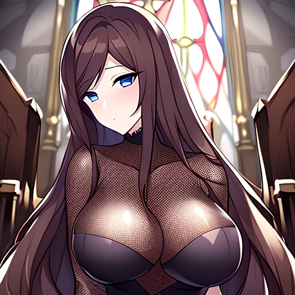 messy hair fishnet long hair woman church brunette 