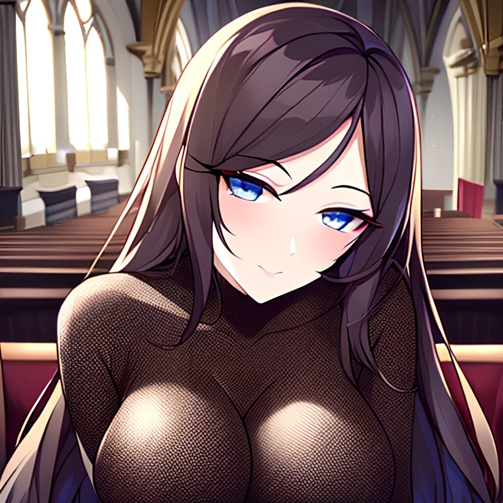 messy hair fishnet woman brunette church long hair 