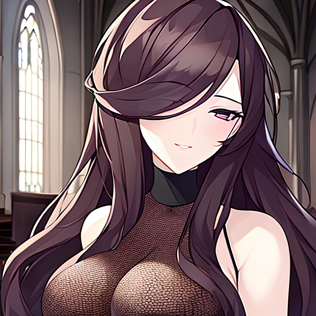 messy hair fishnet woman brunette church long hair