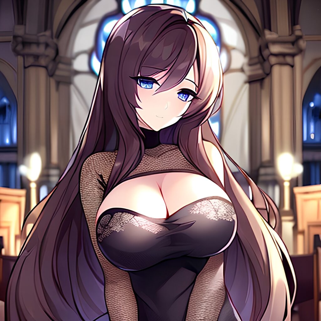 messy hair fishnet woman brunette long hair church