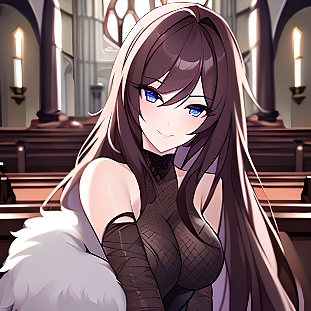 messy hair fishnet woman brunette long hair church