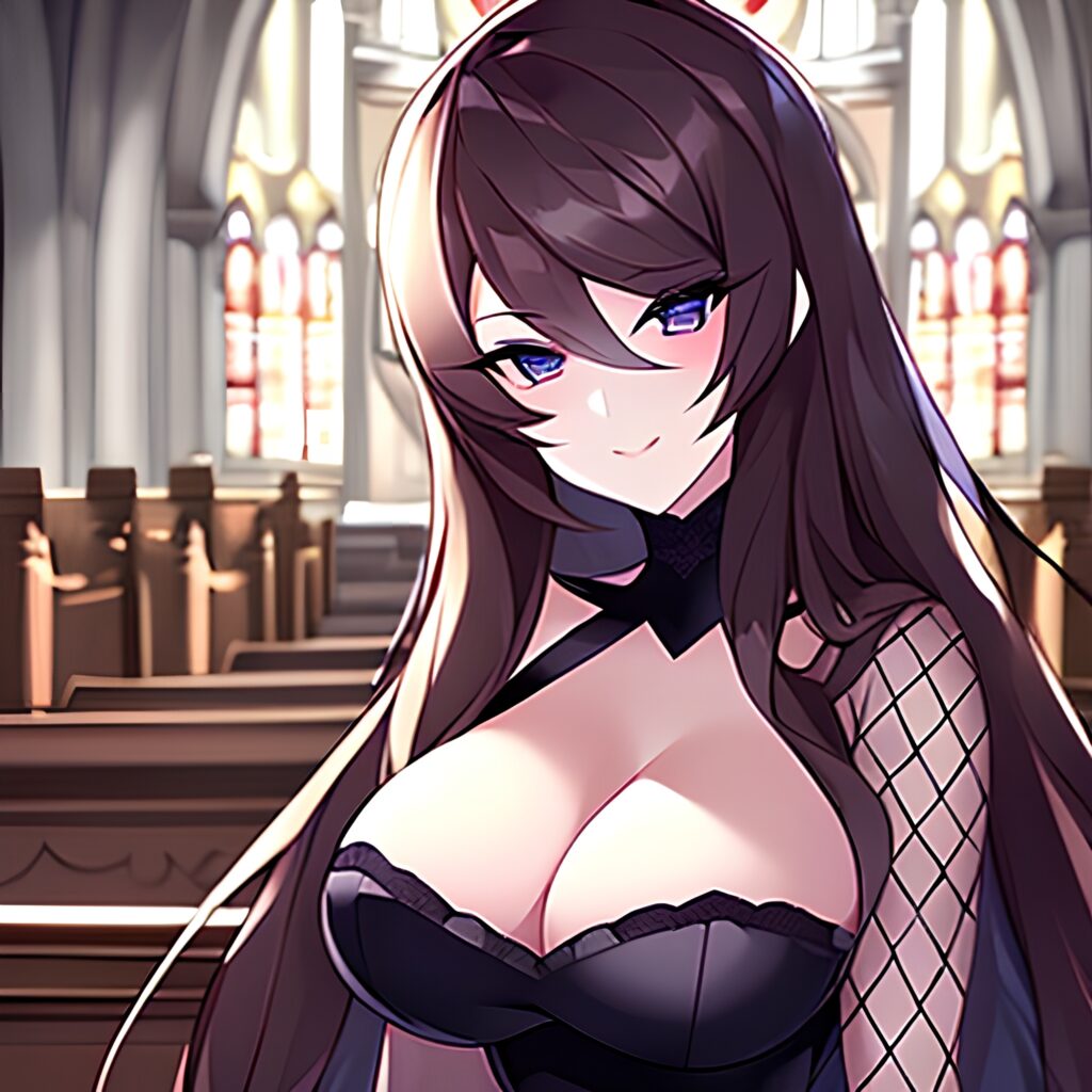 messy hair fishnet woman brunette long hair church