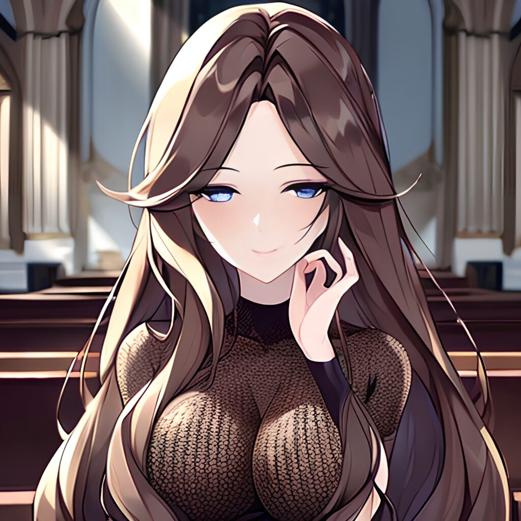 messy hair fishnet woman brunette long hair church