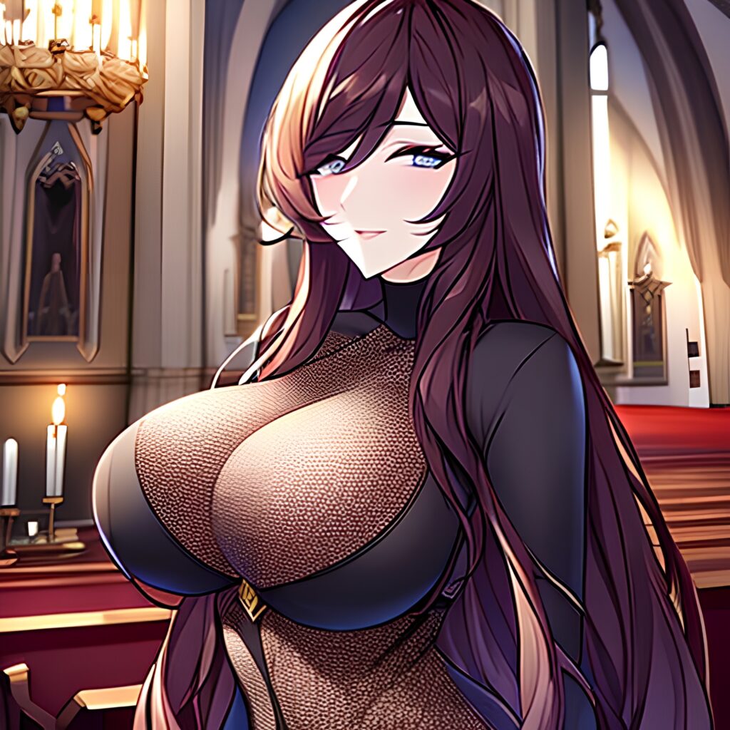 messy hair fishnet woman brunette long hair church