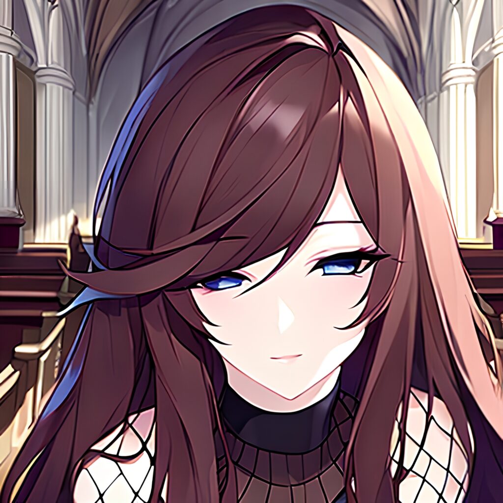 messy hair fishnet woman brunette long hair church 