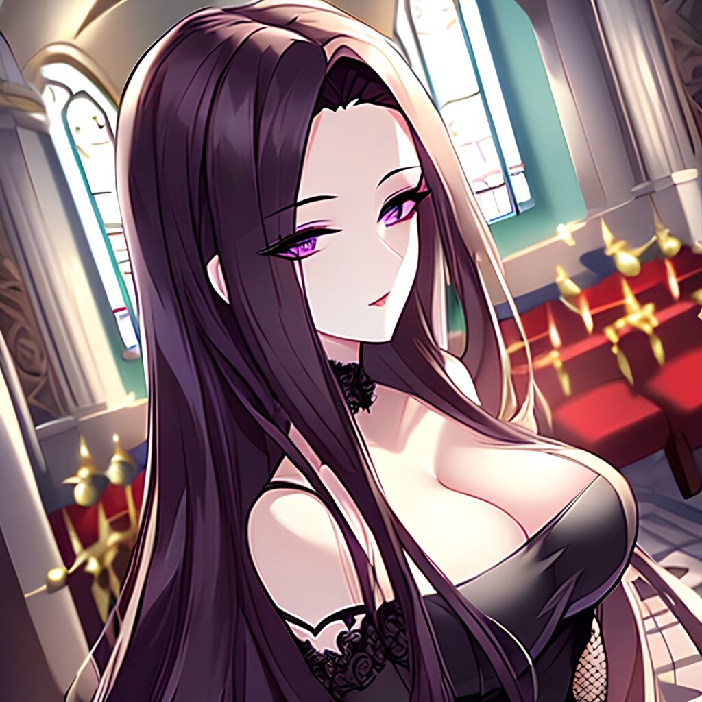 messy hair fishnet woman brunette long hair church