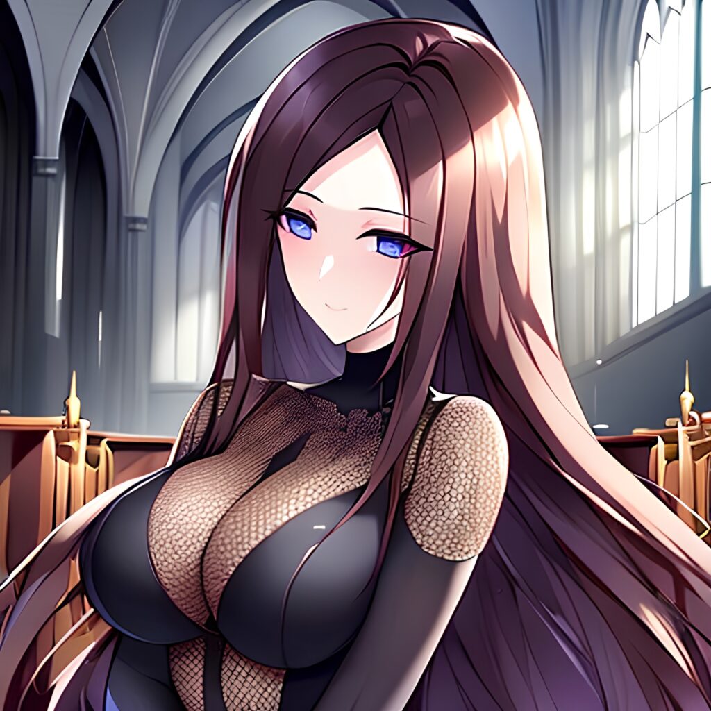 messy hair fishnet woman church brunette long hair 