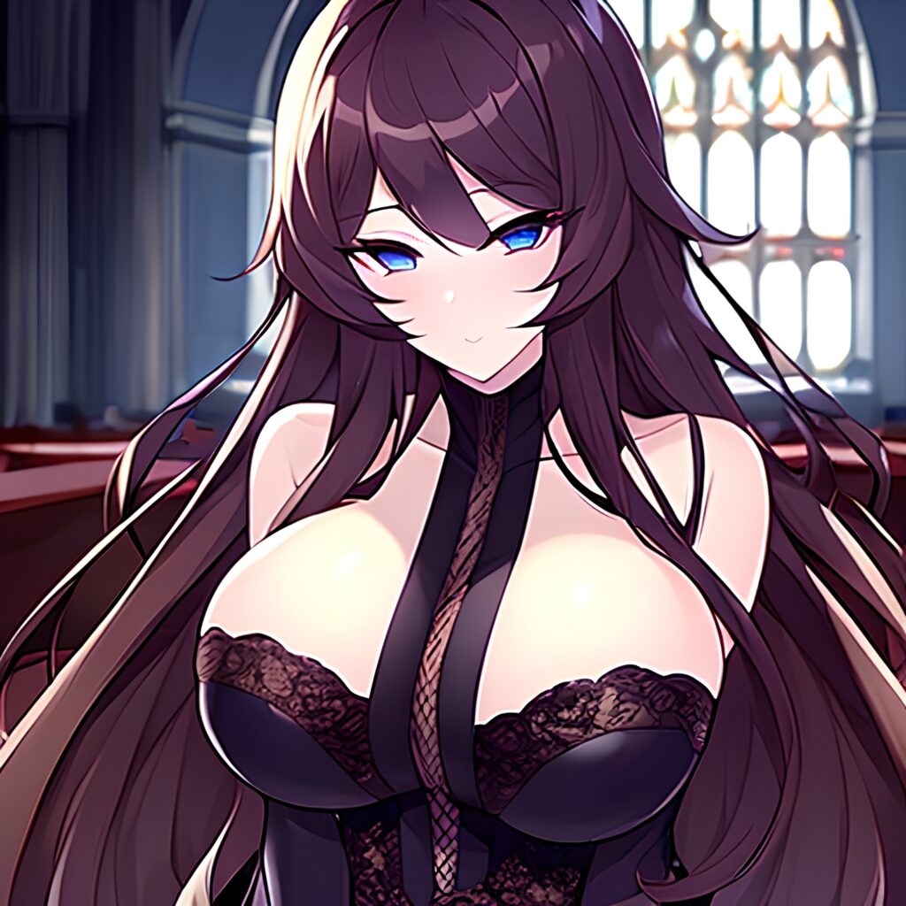 messy hair fishnet woman church brunette long hair