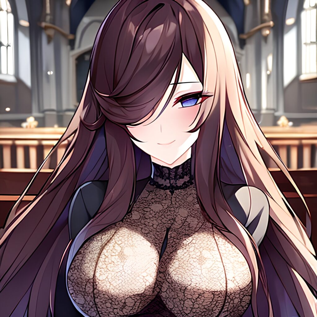 messy hair fishnet woman church long hair brunette