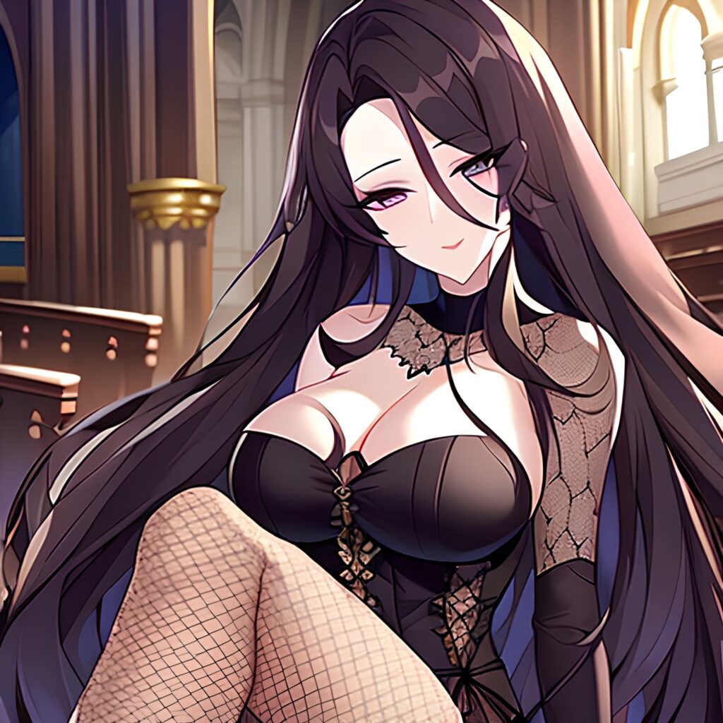 messy hair fishnet woman church long hair brunette 