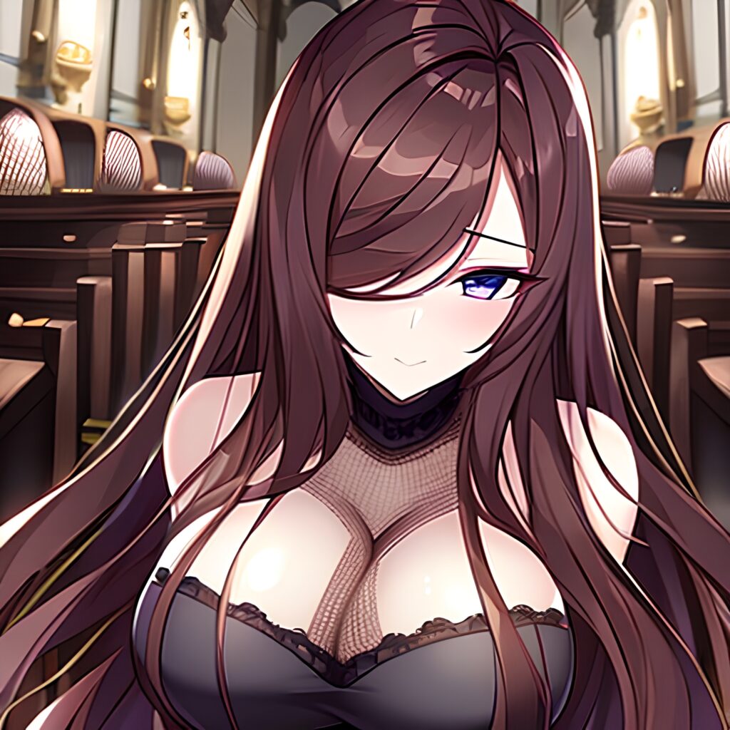 messy hair fishnet woman long hair brunette church 