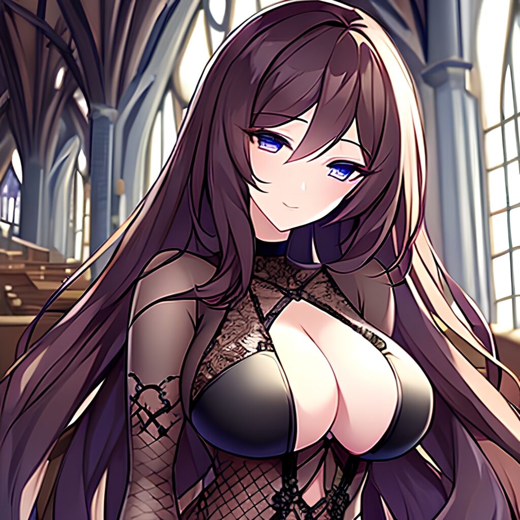 messy hair fishnet woman long hair brunette church 