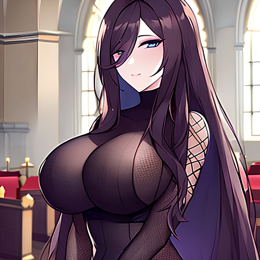 messy hair fishnet woman long hair church brunette 