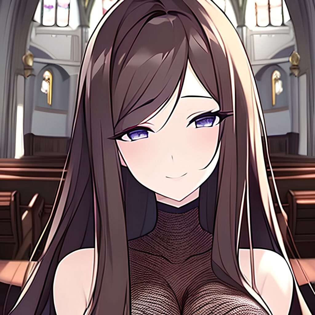 messy hair fishnet woman long hair church brunette