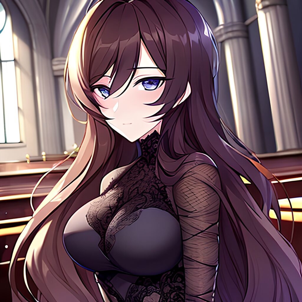 messy hair fishnet woman long hair church brunette 
