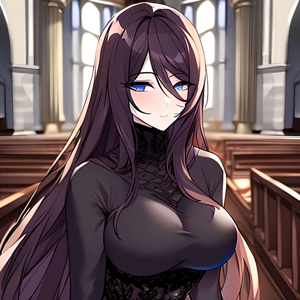 messy hair fishnet woman long hair church brunette