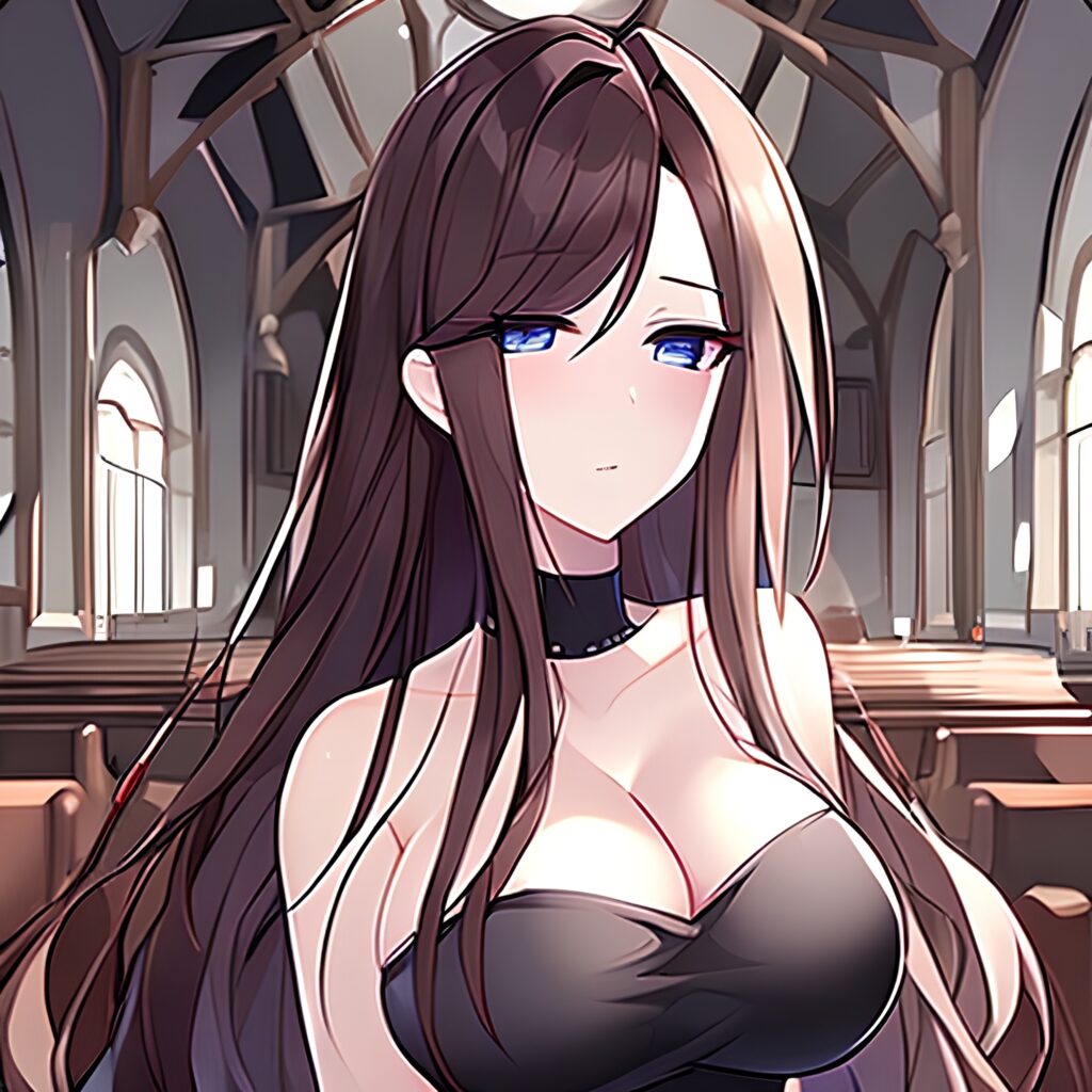 messy hair long hair brunette church fishnet woman 