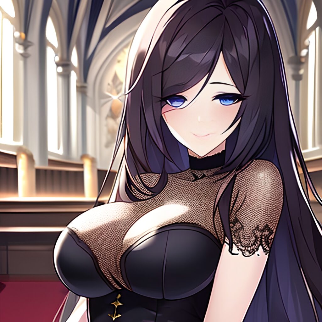 messy hair long hair brunette church fishnet woman