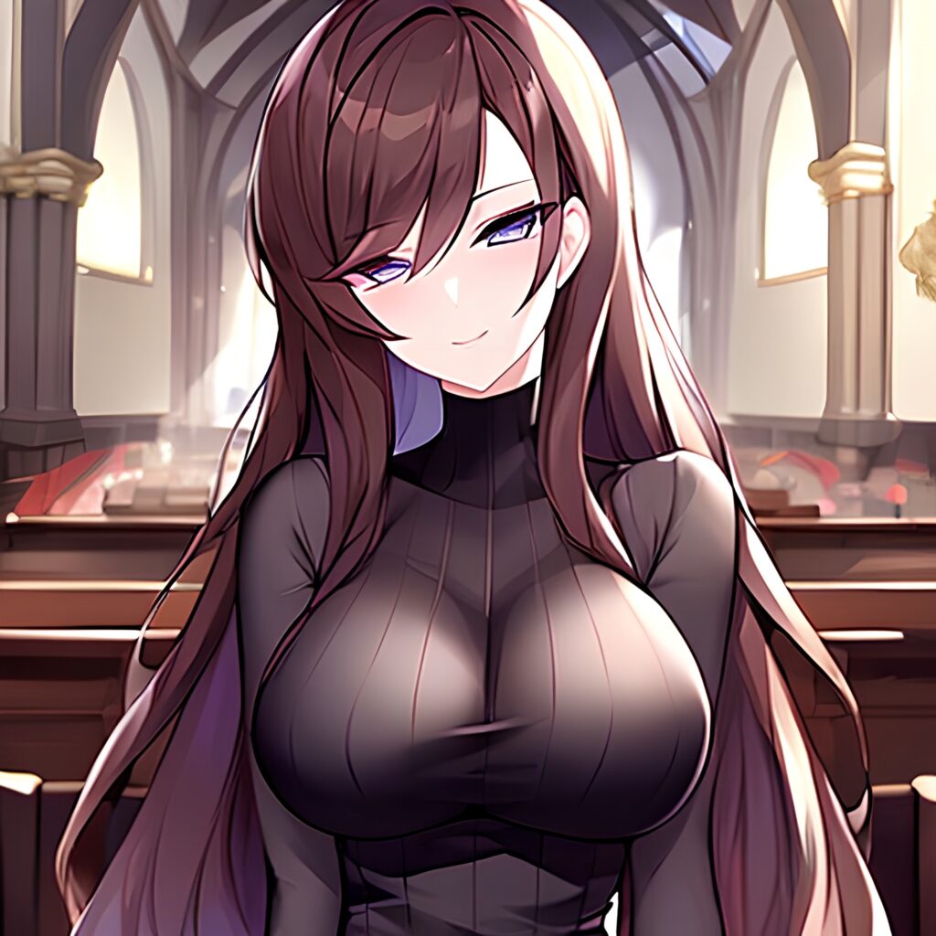 messy hair long hair brunette fishnet church woman 