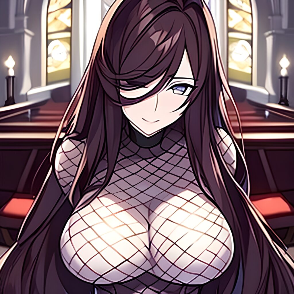 messy hair long hair brunette fishnet church woman 