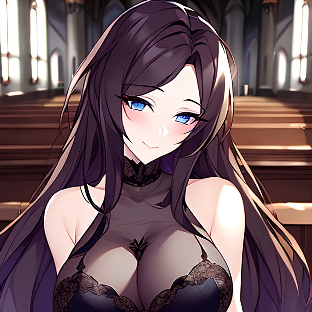 messy hair long hair brunette fishnet church woman 