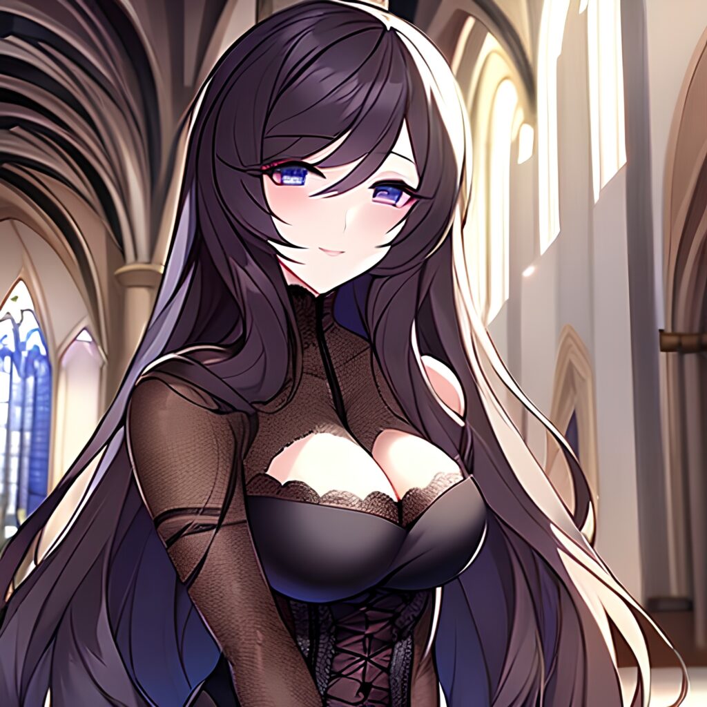 messy hair long hair brunette fishnet woman church