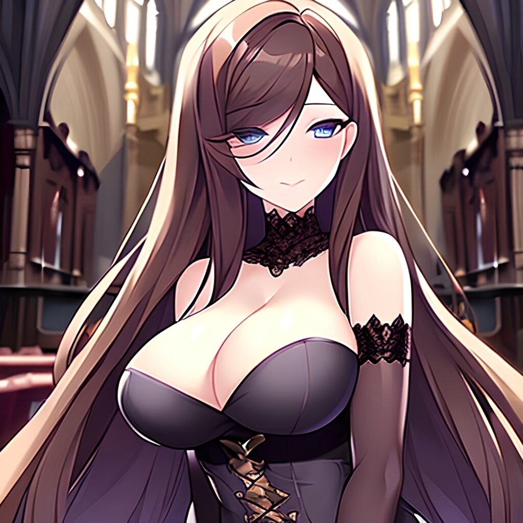 messy hair long hair church brunette fishnet woman 