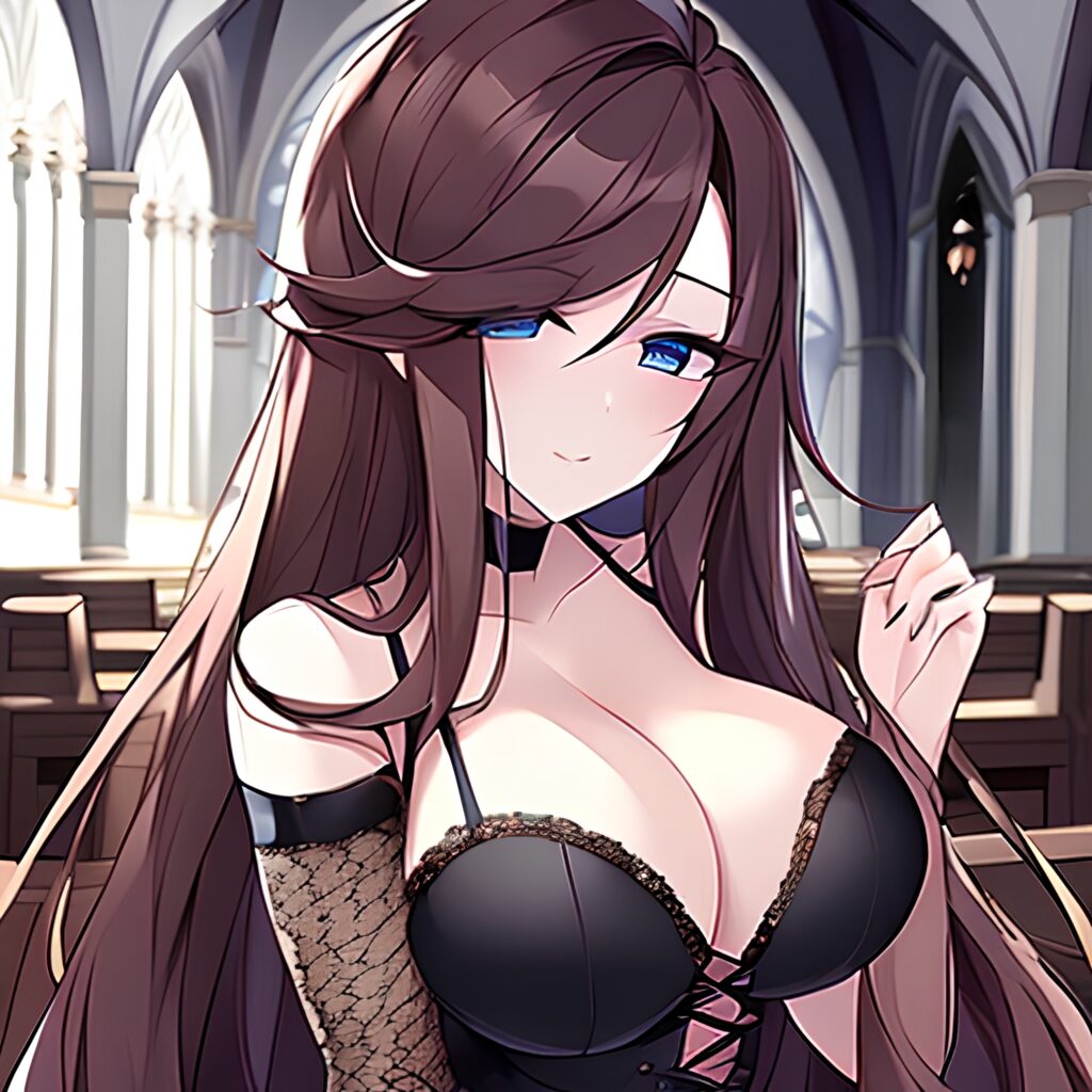 messy hair long hair church brunette woman fishnet 