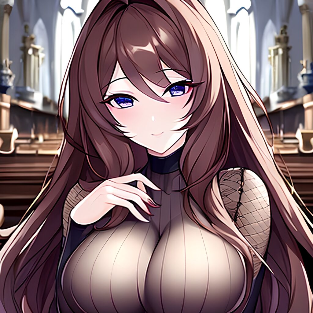 messy hair long hair church brunette woman fishnet