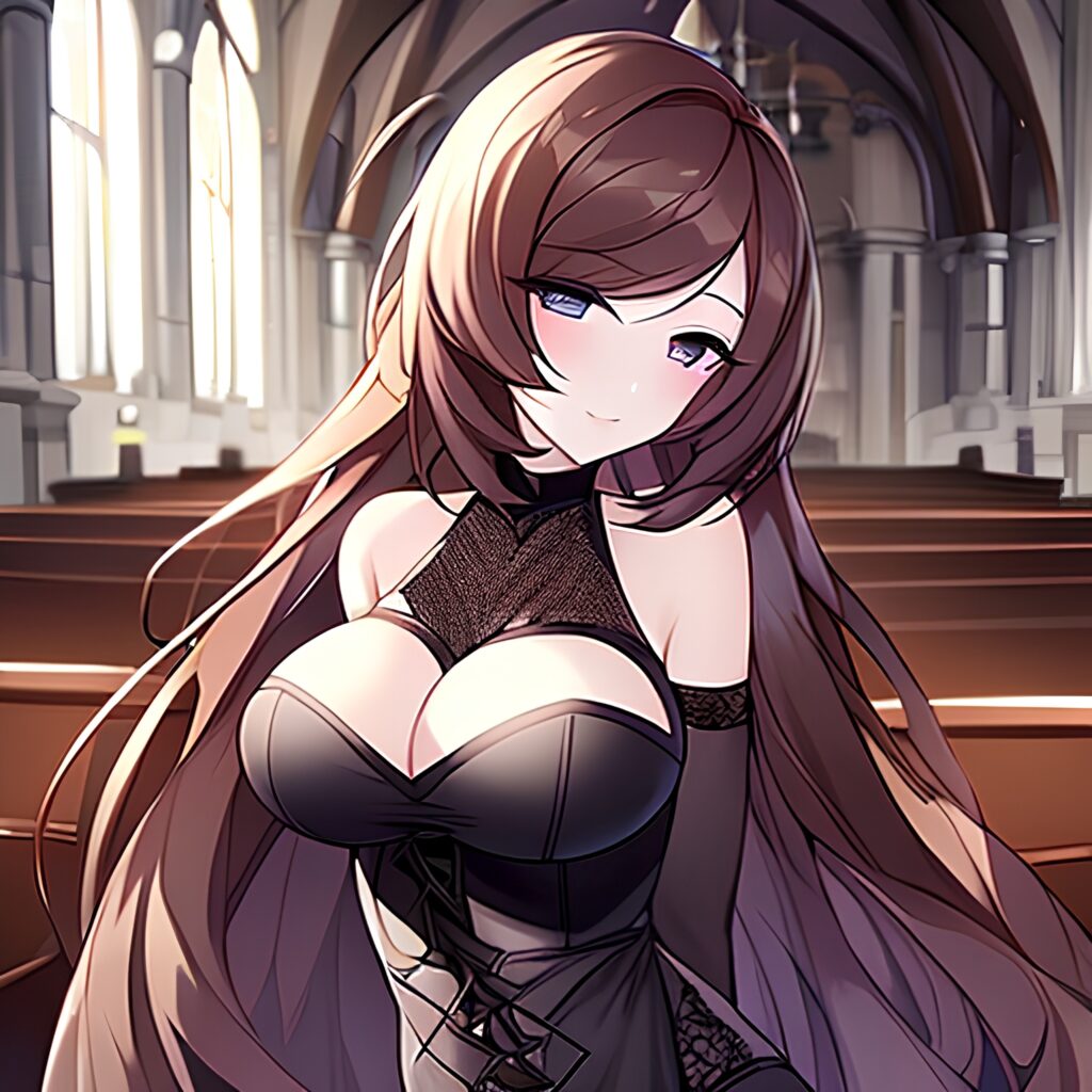 messy hair long hair church fishnet brunette woman 