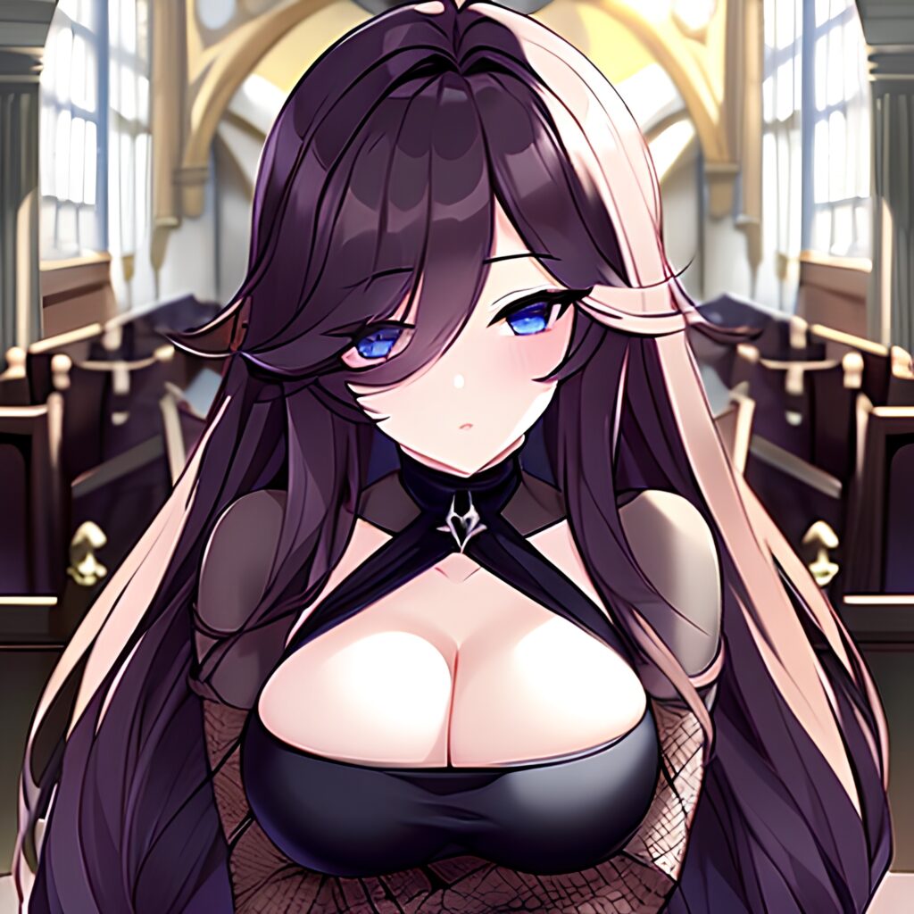 messy hair long hair church fishnet brunette woman