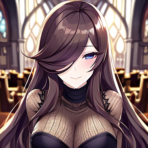 messy hair long hair church fishnet brunette woman