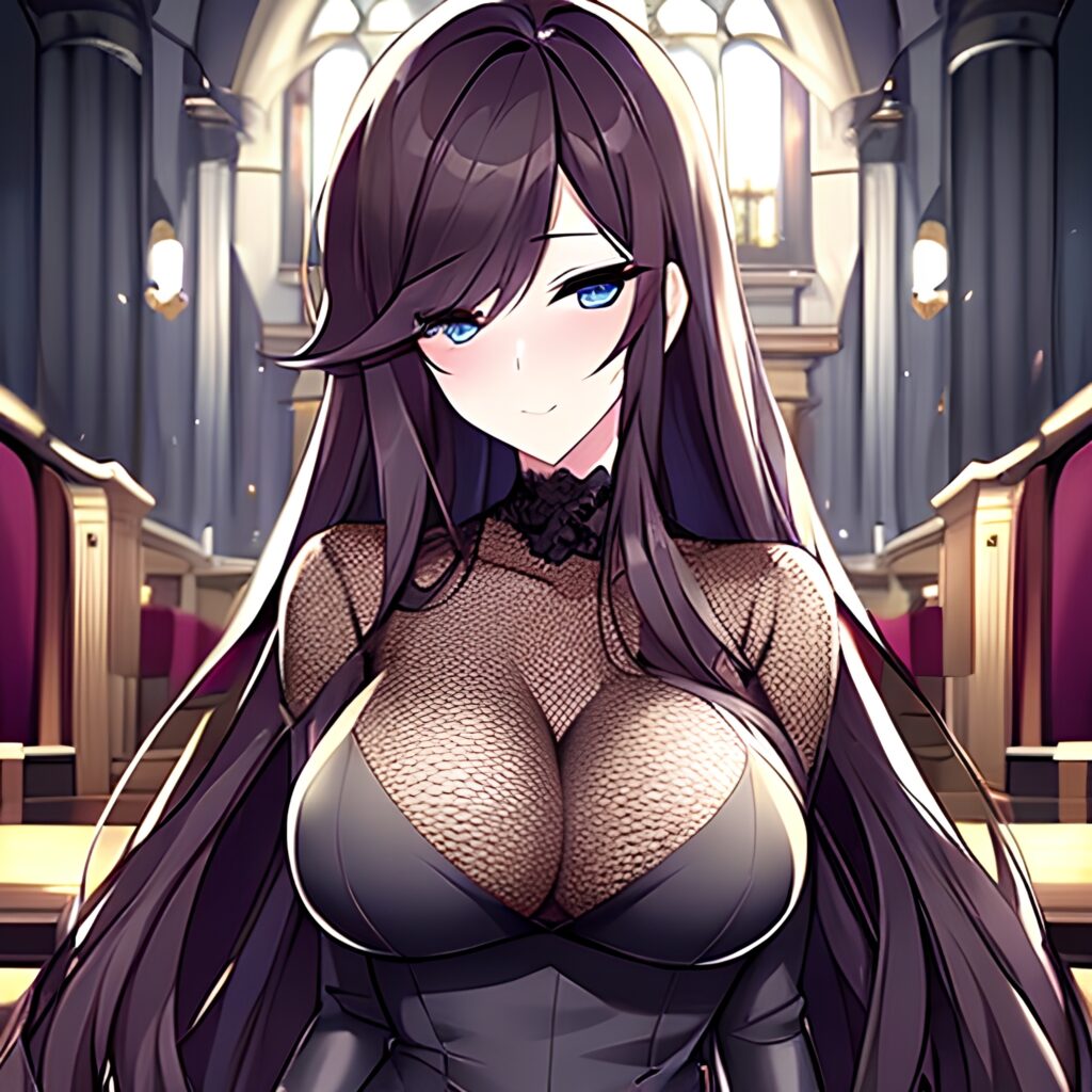 messy hair long hair church fishnet woman brunette 