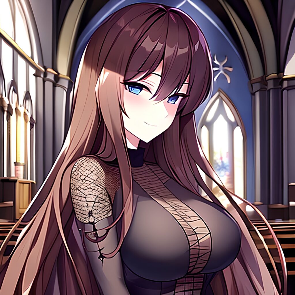 messy hair long hair church woman fishnet brunette 