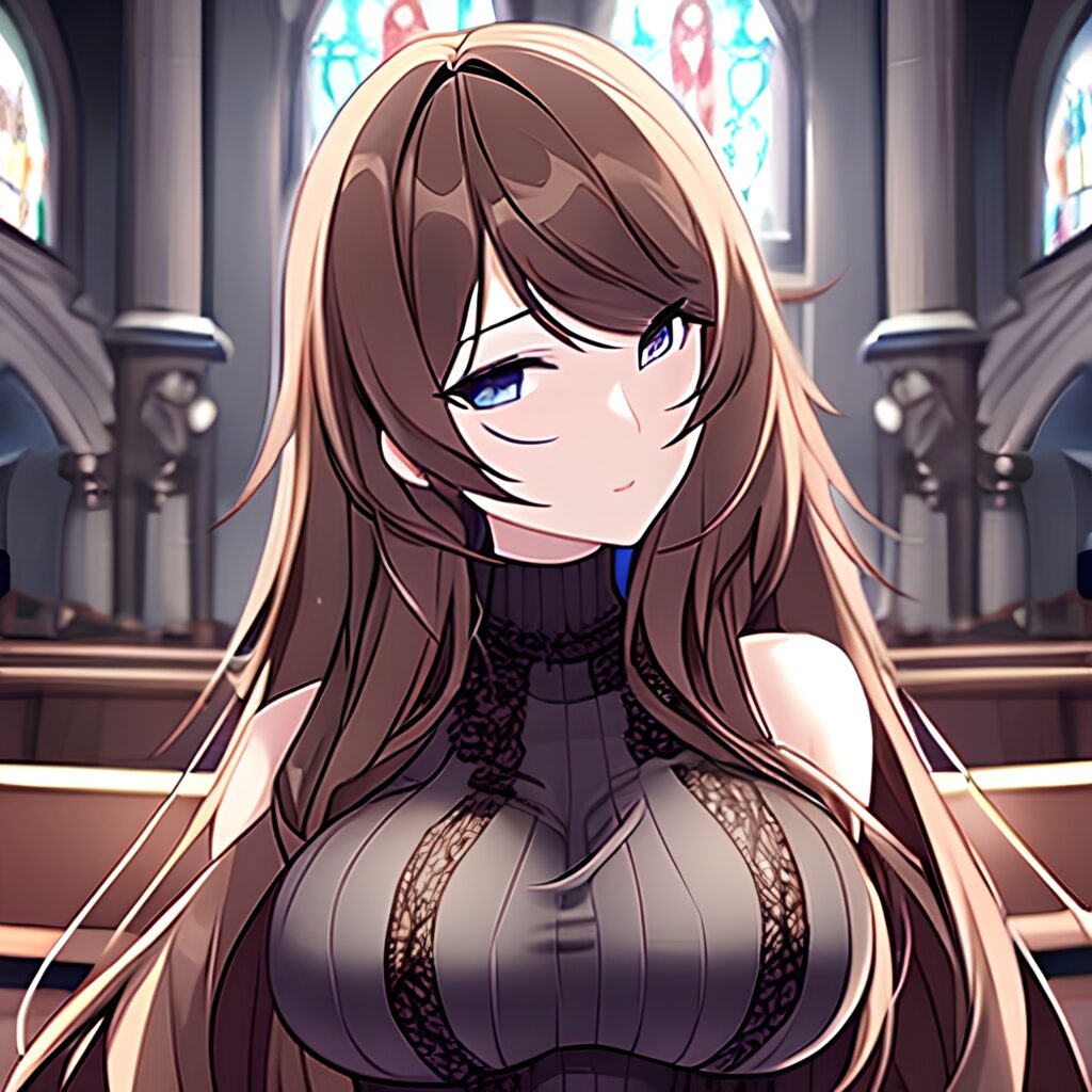 messy hair long hair church woman fishnet brunette 