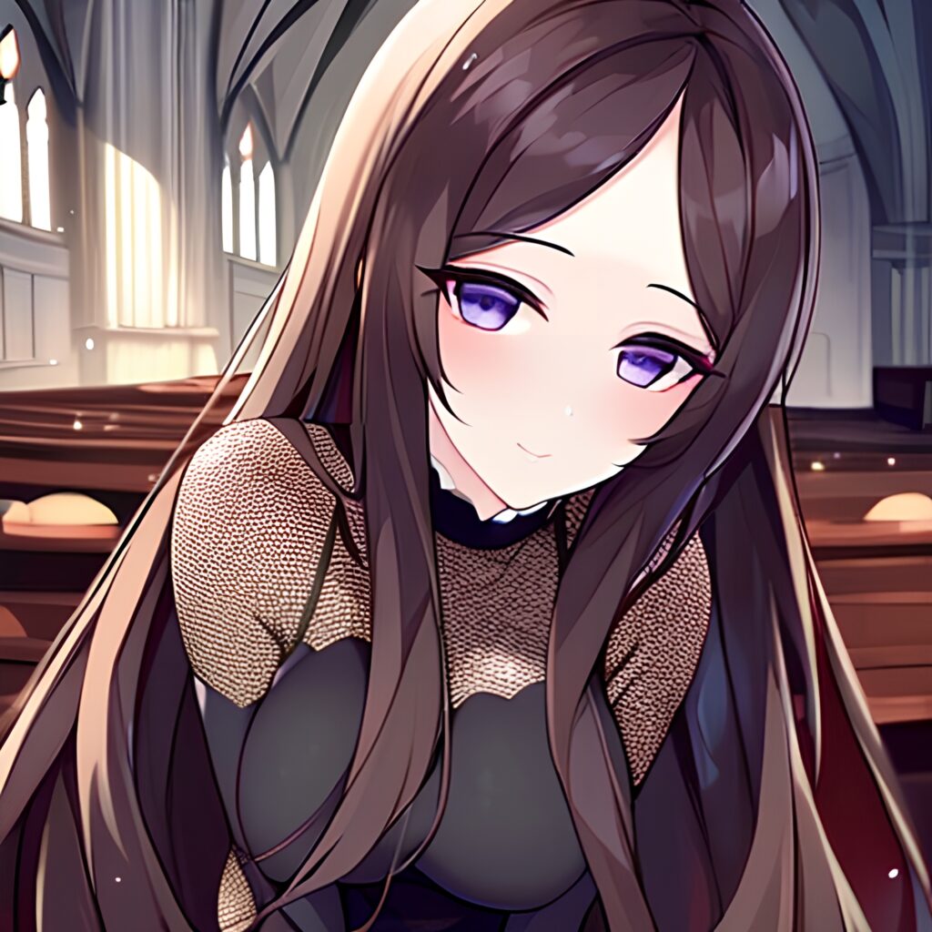 messy hair long hair church woman fishnet brunette 