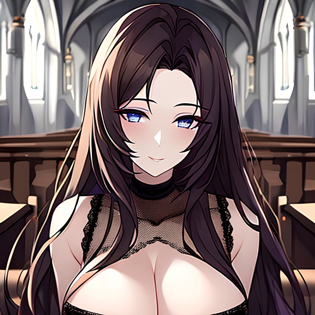 messy hair long hair fishnet brunette church woman