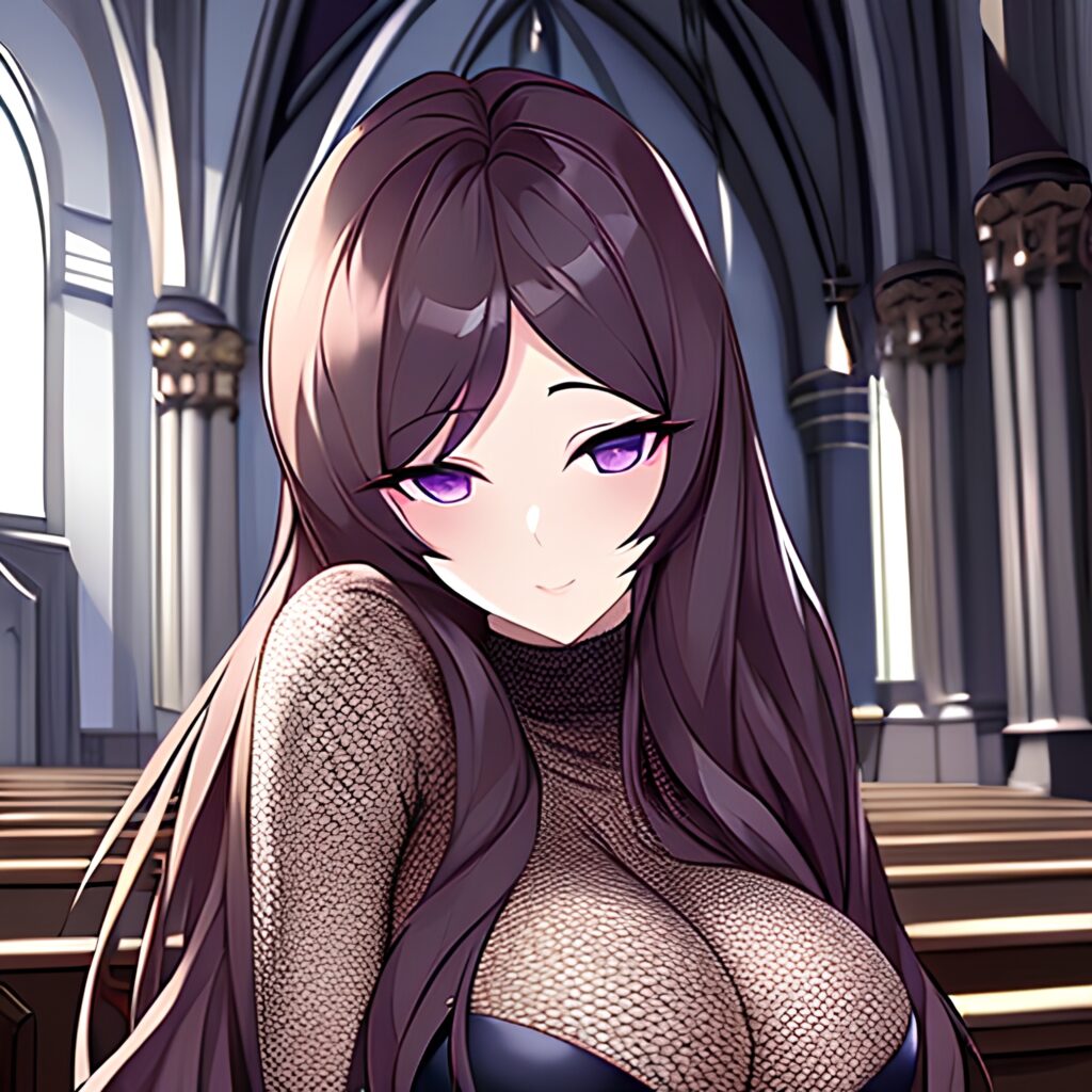 messy hair long hair fishnet brunette church woman