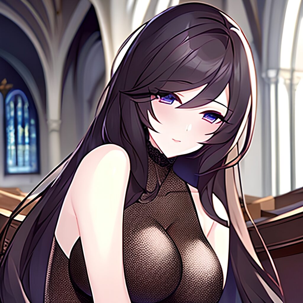 messy hair long hair fishnet brunette church woman