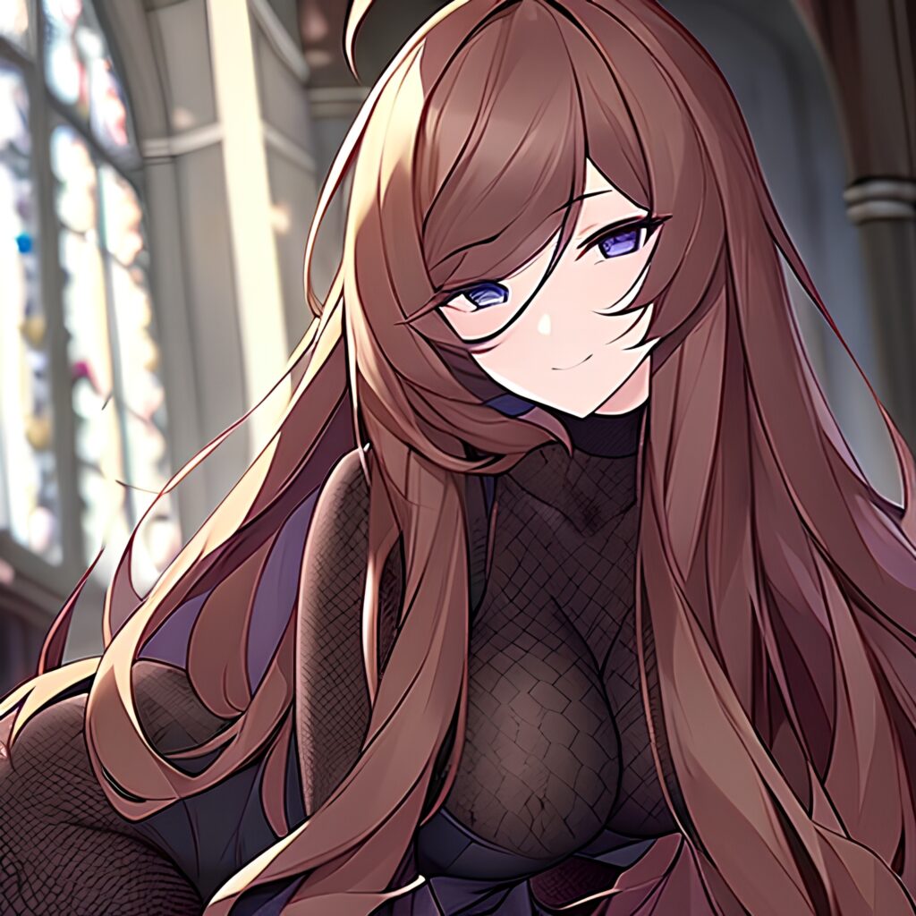 messy hair long hair fishnet brunette church woman