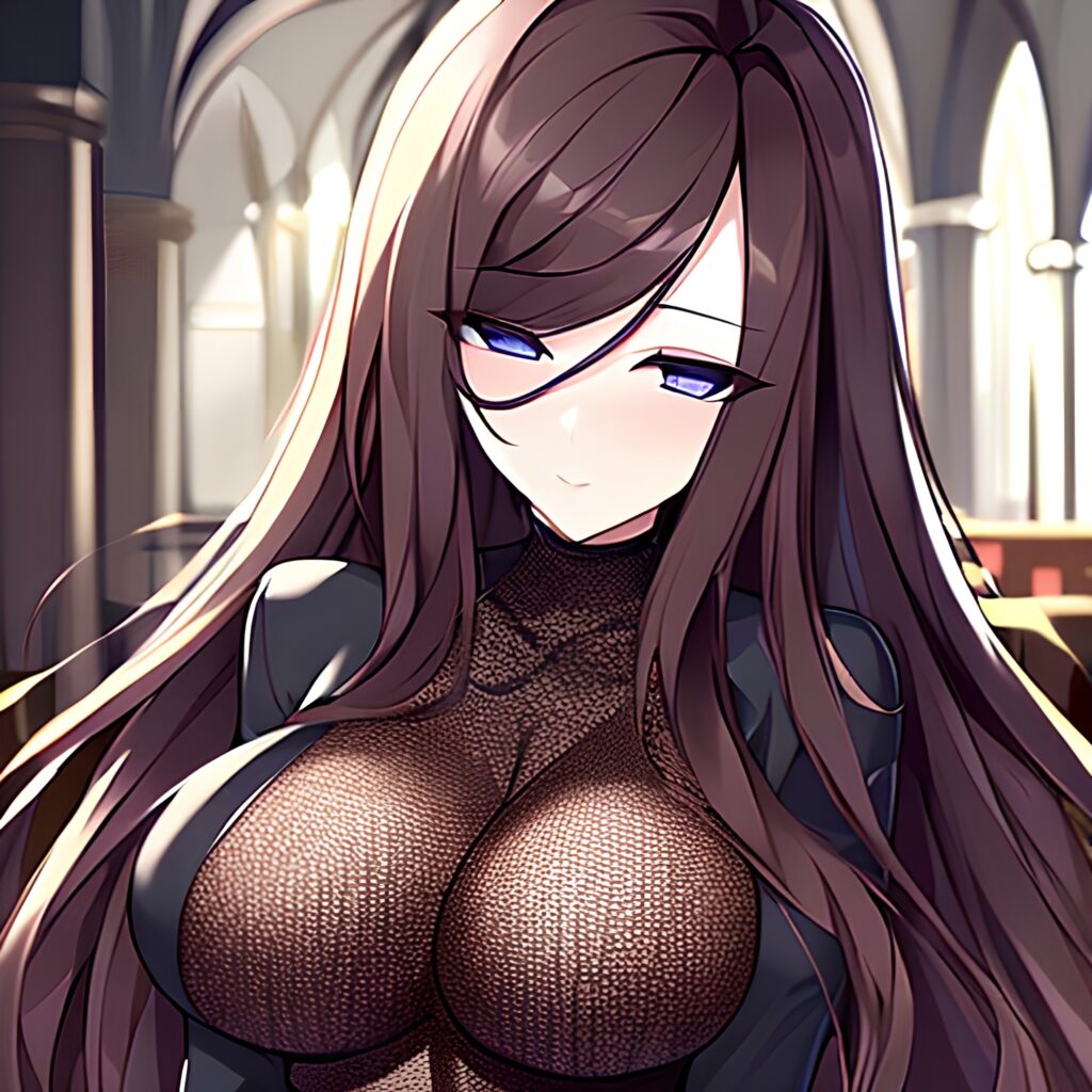 messy hair long hair fishnet brunette woman church