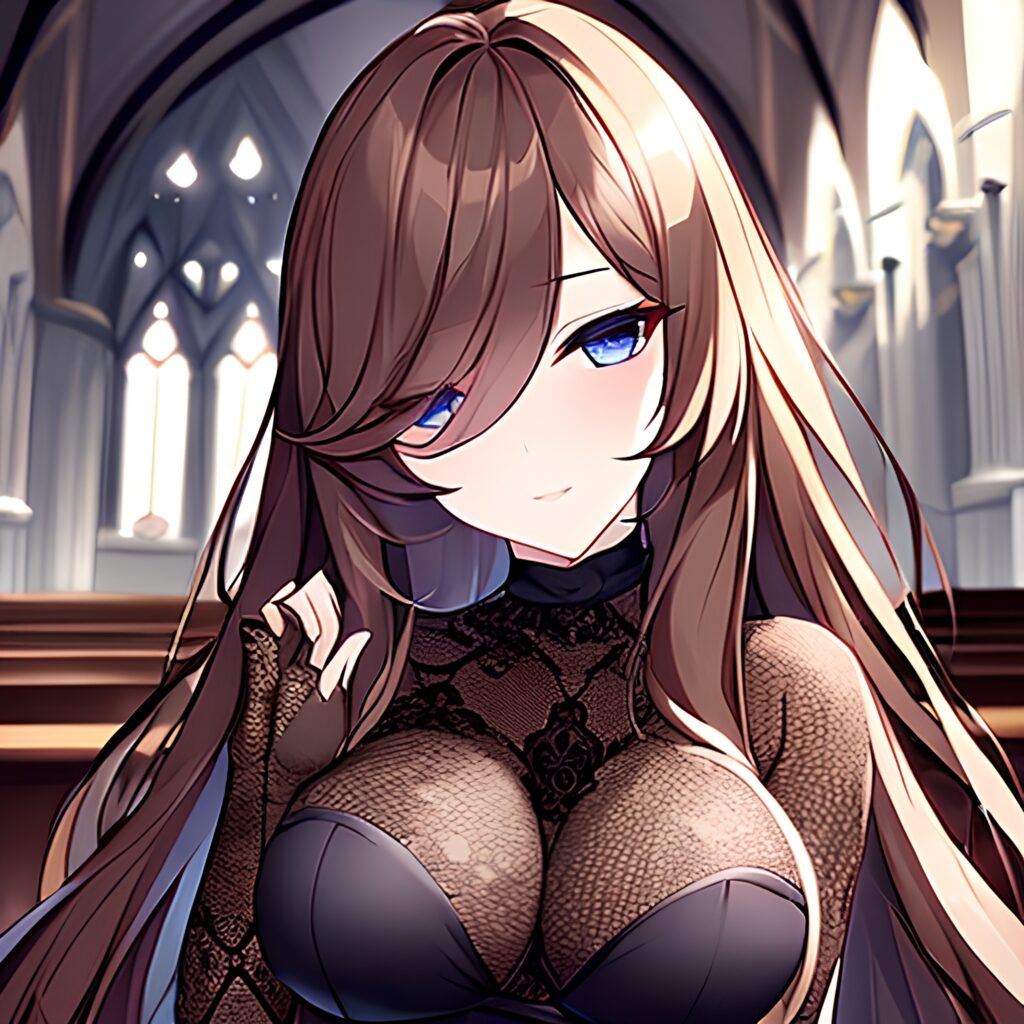 messy hair long hair fishnet brunette woman church