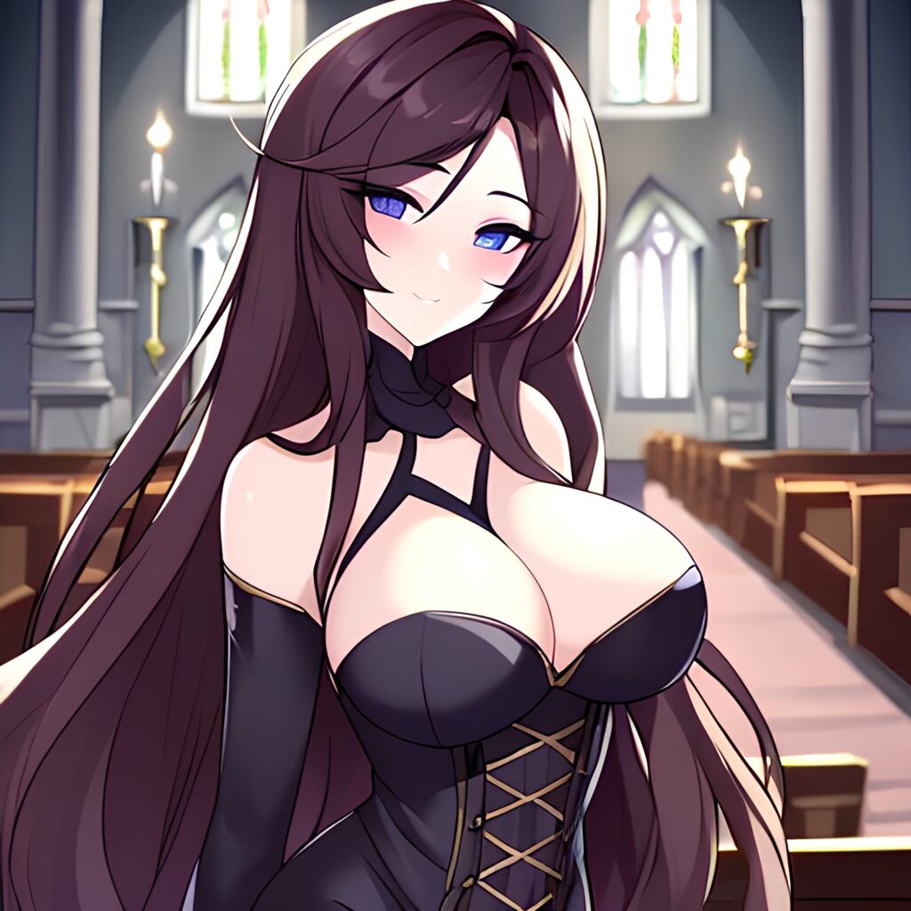 messy hair long hair fishnet brunette woman church