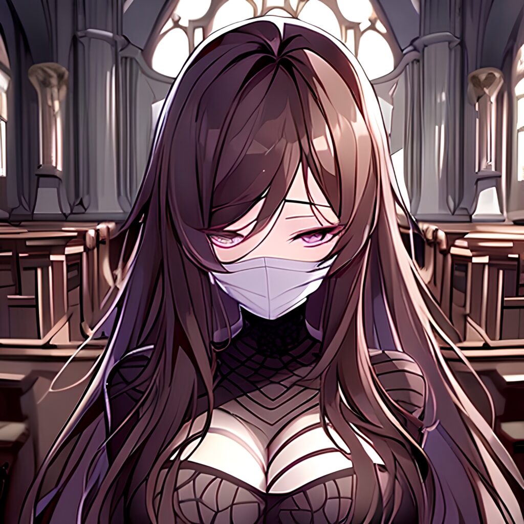 messy hair long hair fishnet brunette woman church