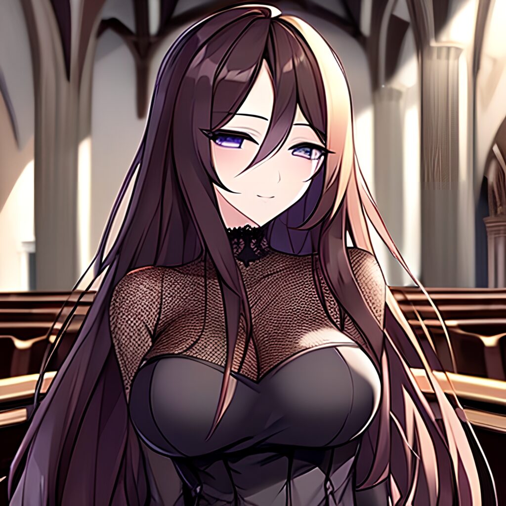 messy hair long hair fishnet brunette woman church